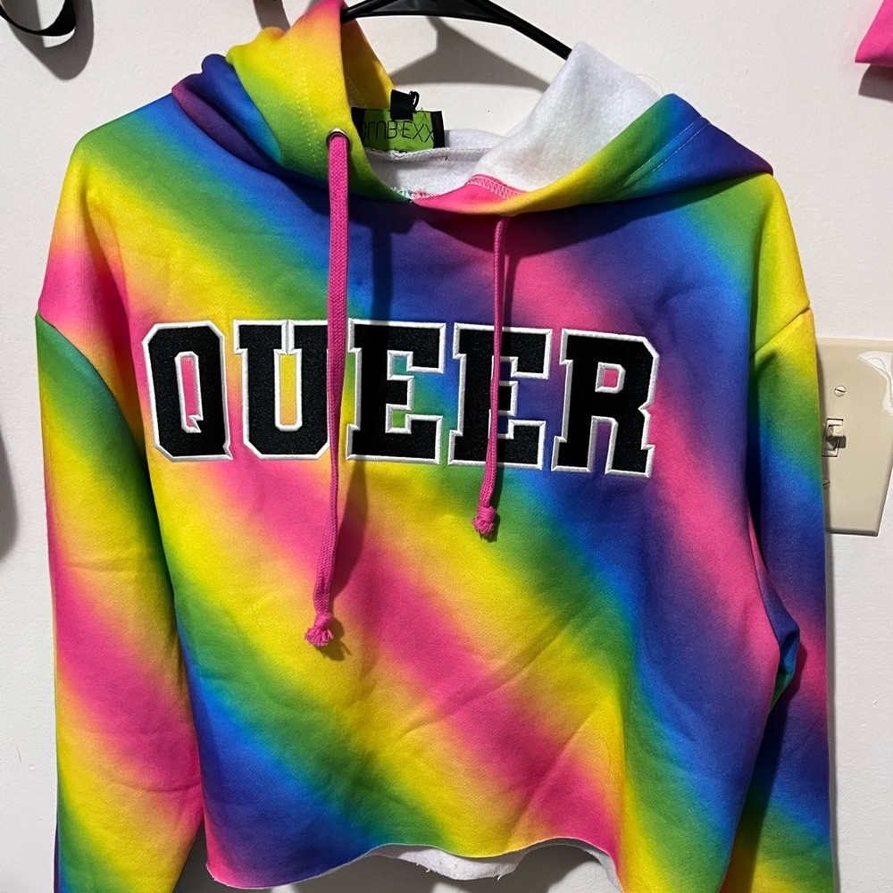 Dolls Kill Club Exx Pride XL Crop Hoodie